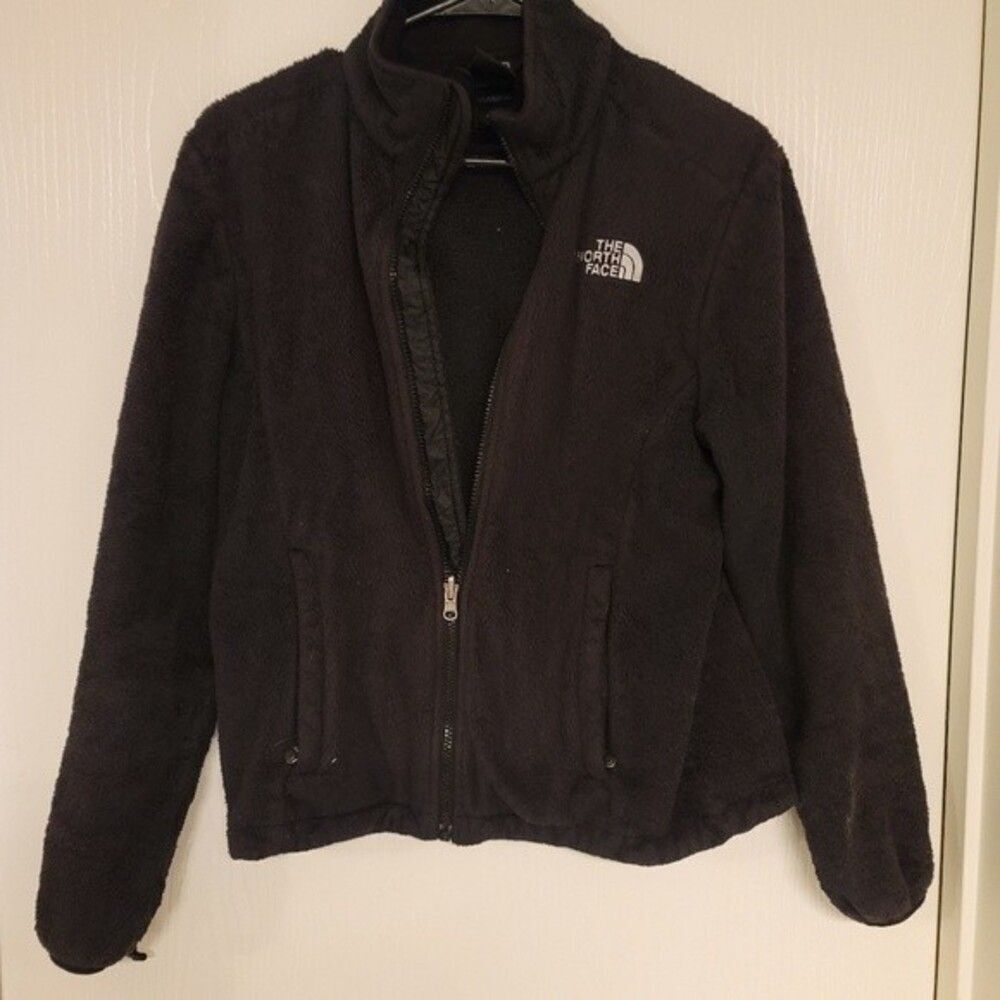 ~ Womens black fuzzy north face full zip sweater/jacket - size S